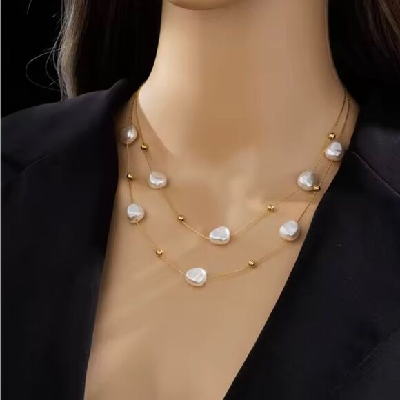 Gold Faux Pearl Multi Layered Necklace - Picture 1 of 5